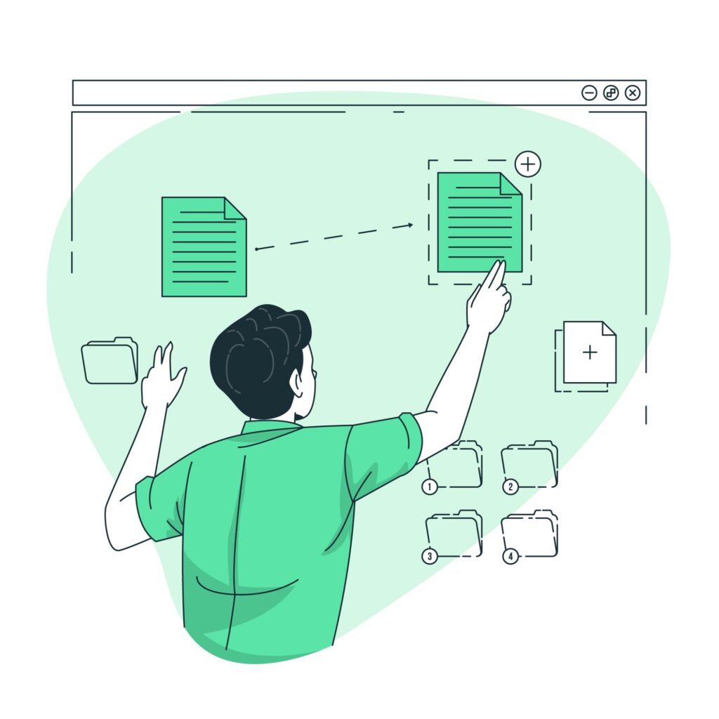 Illustration of a person sorting files