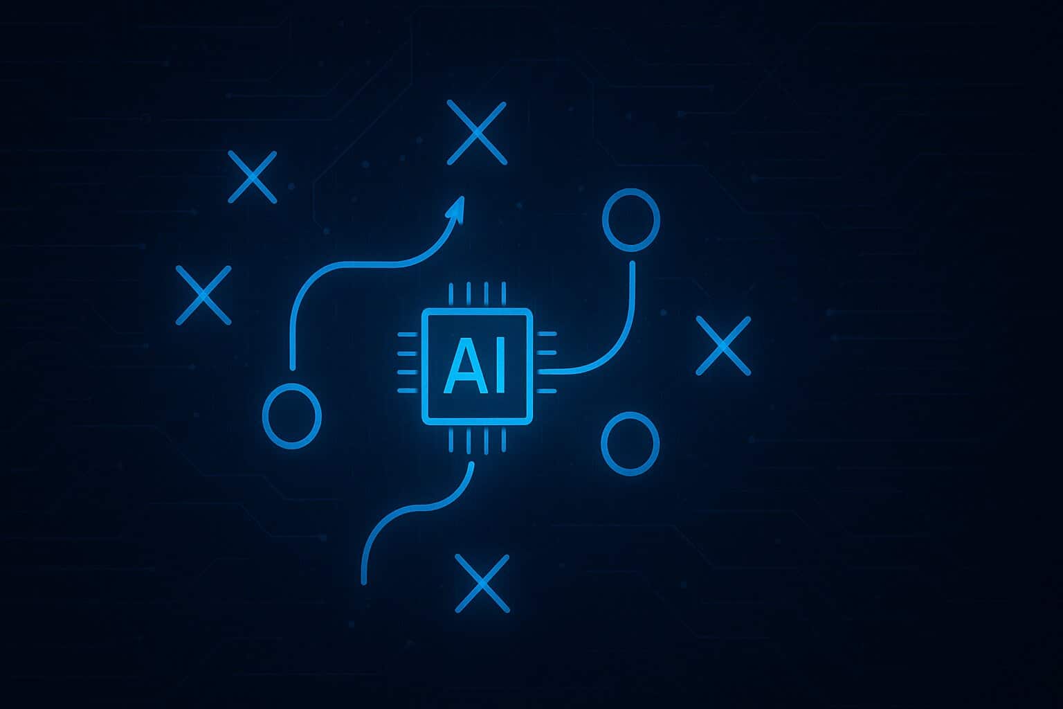 Blue AI circuit design on dark background