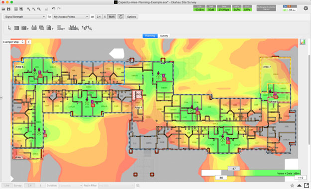 Wi-Fi heatmap visualization from a professional wireless site survey.