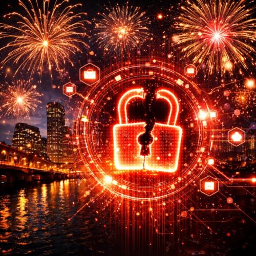 Digital lock with fireworks background