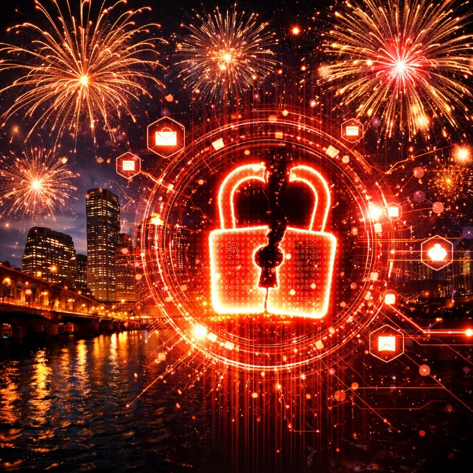 Digital lock with fireworks background